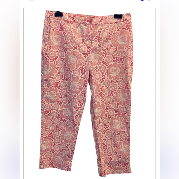 Lilly Pulitzer Women's Pants Pink White Floral Stretch Button Zip Closure Sz 12 - Picture 4 of 9